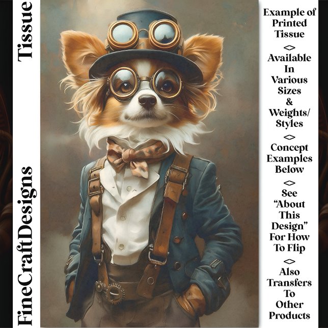 Papel De Seda Perro Papillon Steampunk Victoriano CP8 Decoupage (Subido por el creador)