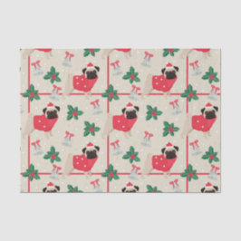 Papel De Seda Perro Pug con suéter y Navidades Santa Hat