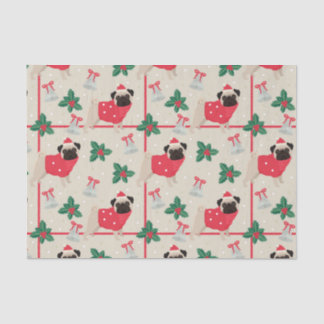 Papel De Seda Perro Pug con suéter y Navidades Santa Hat