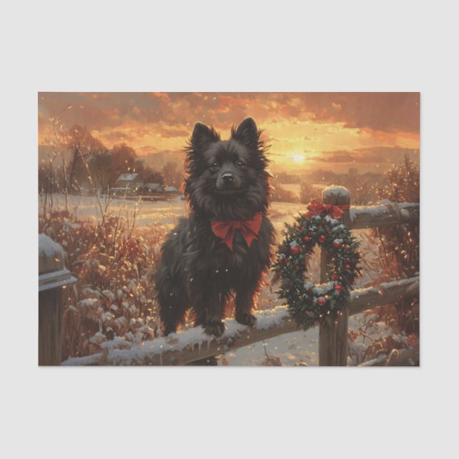 Papel De Seda Perro Schipperke decoupage rústico de invierno (Anverso)