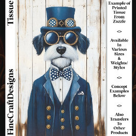 Papel De Seda Perro Schnauzer Steampunk, Decoupage DE7 Azul Mari