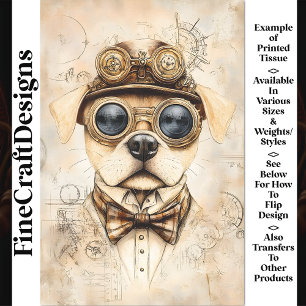 Papel De Seda Perro Steampunk Adorable, Plano de Blueprint Sepia