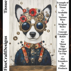 Papel De Seda Perro Steampunk Negro y Blanco, Decoupage Rojo Azu