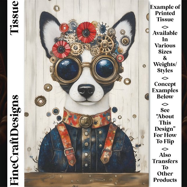 Papel De Seda Perro Steampunk Negro y Blanco, Decoupage Rojo Azu (Subido por el creador)
