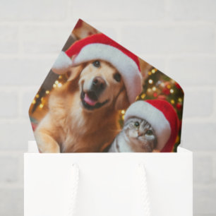 Papel De Seda Perro y gato festivo de Navidad