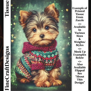 Papel De Seda Perro Yorkie con Suéter de Navidad DS2LF Decoupage