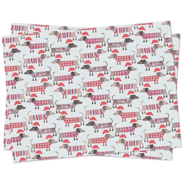 Papel De Seda Perros Dachshund Sausage en Navidades Gorras y Kné (Fun Christmas Dachshund Wiener Sausage dog pattern holiday tissue paper)