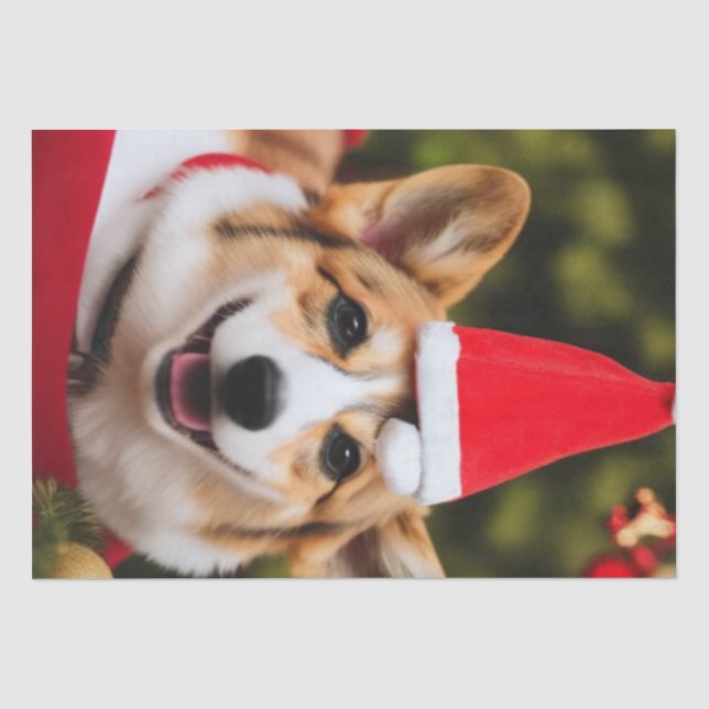 Papel De Seda Perros de Corgi sonriendo navidades diversión (Anverso)