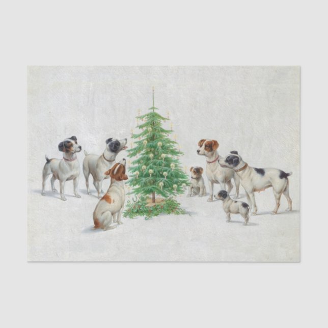 Papel De Seda Perros de época alrededor del árbol de Navidad (Anverso)