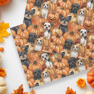 Papel De Seda Perros de otoño en una calabaza de Halloween