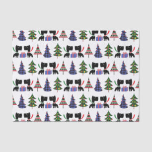 Papel De Seda Perros escoceses y patrón de árboles de Navidad
