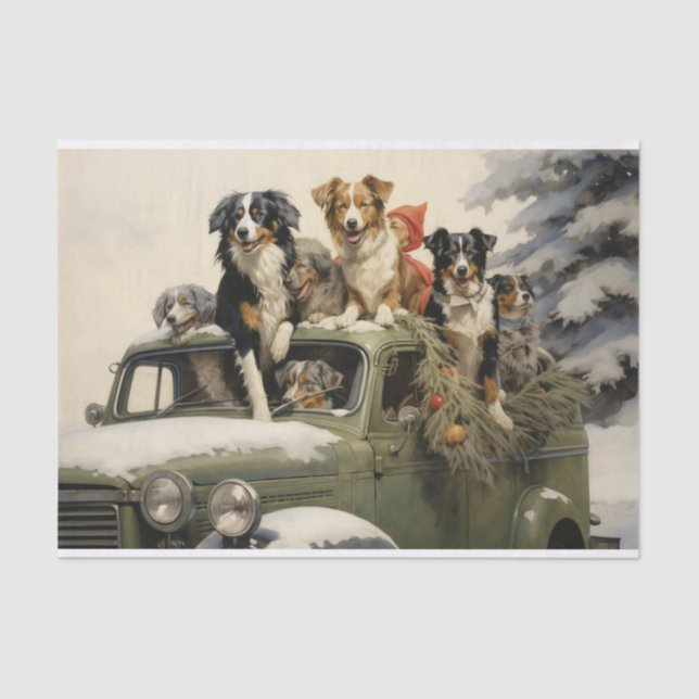Papel De Seda Perros navidades en un auto viejo (Anverso)