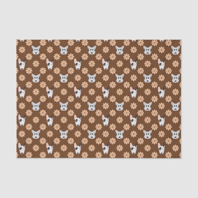 Papel De Seda Perros y flores marrón (Anverso)