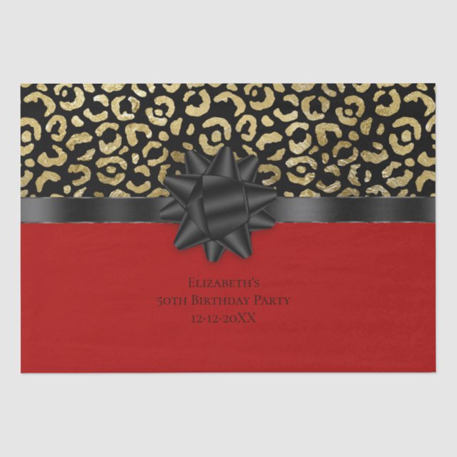 Papel De Seda Personaliza Cumpleaños Estampado Leopardo Rojo Neg (Anverso)