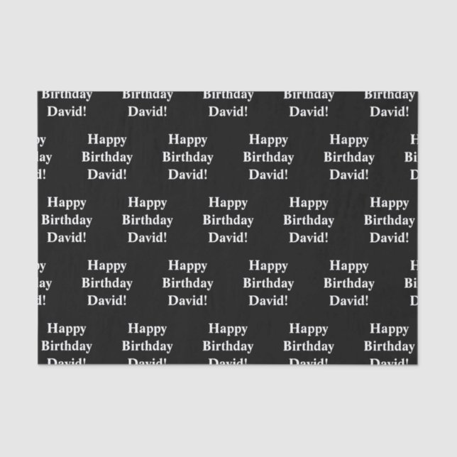 Papel De Seda Personalizable Feliz Cumpleaños Texto | Blanco y n (Anverso)