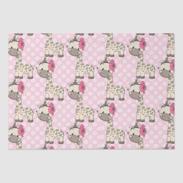 Papel De Seda Personalizado Baby Girl Giraffe Tissue Paper (Anverso)