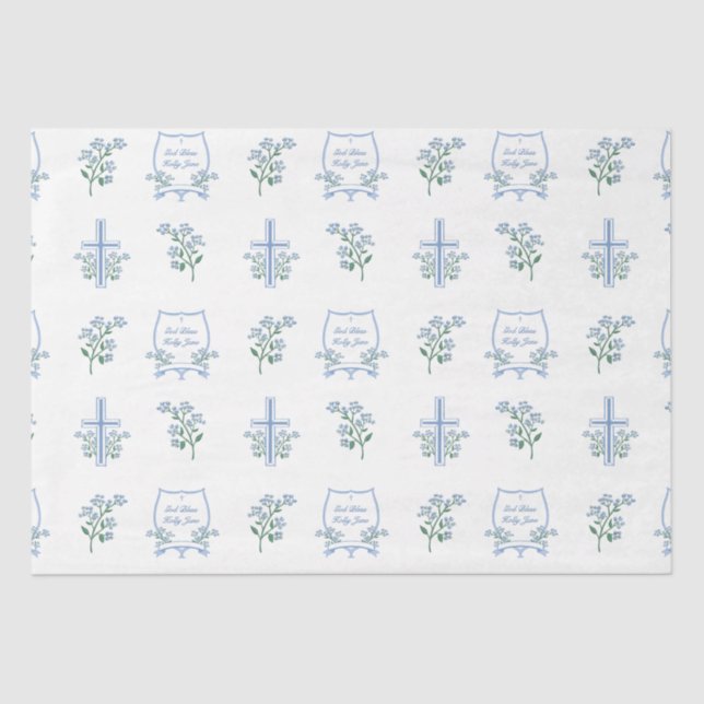 Papel De Seda Personalizado Baptismo Santo Primera Comunión Bebé (Anverso)
