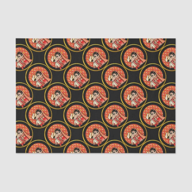 Papel De Seda Personalizado Boda indio Cute Bride Groom Personal (Anverso)