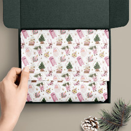 Papel De Seda Personalizado de Navidades rosados Santa Retro