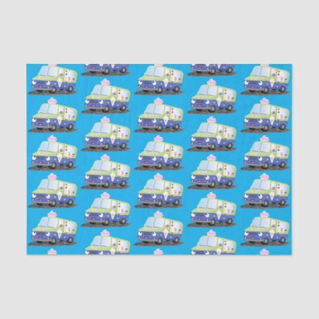 Papel De Seda Personalizado de un camión de helados alegre (Anverso)