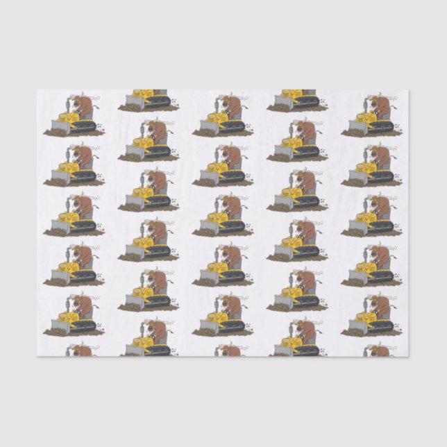 Papel De Seda Personalizado del bulldozer cómico que conduce un  (Anverso)