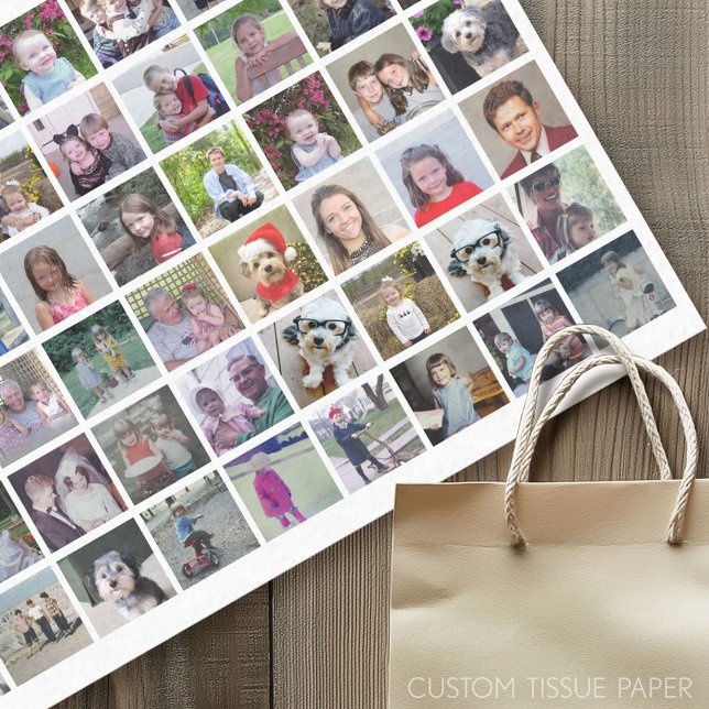 Papel De Seda Personalizado Familia moderna 60 Collage de fotos  (Custom Photo Tissue Paper)