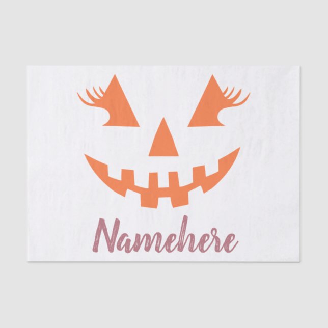 Papel De Seda Personalizado Girly Jack O Lantern Pumpkin Hallowe (Anverso)