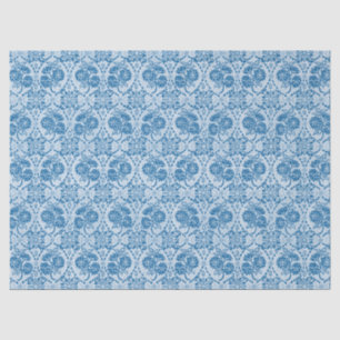 Papel De Seda Personalizado Indigo Azul Floral Faux Lace Pattern