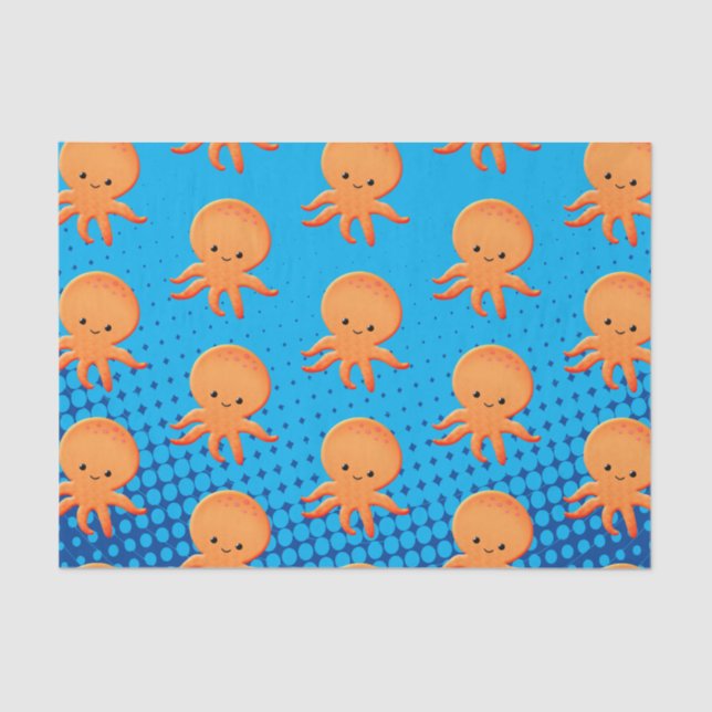 Papel De Seda Personalizado lindo bebé octopus océano azul (Anverso)