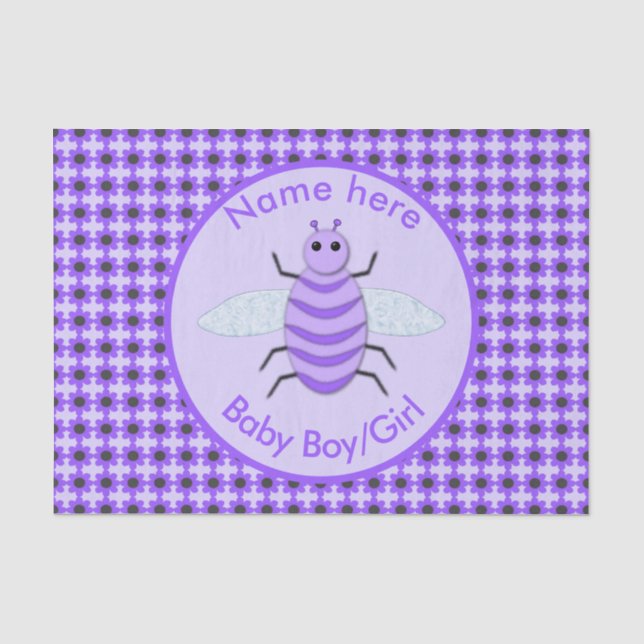 Papel De Seda Personalizado Neutral de Abeja Cute Purple Bee (Anverso)