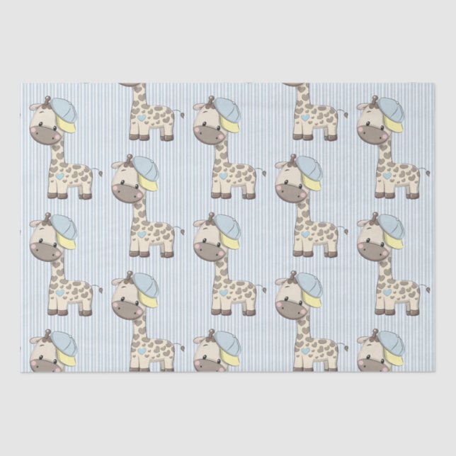 Papel De Seda Personalizado Personalizado Baby Boy Giraffe Tejid (Anverso)