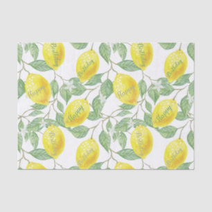 Papel De Seda Personalizado Textos Frutas de limón vintage, hoja