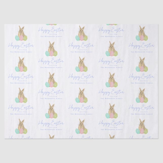 Papel De Seda Personalized Happy Easter Cute Bunny Watercolor (Anverso)