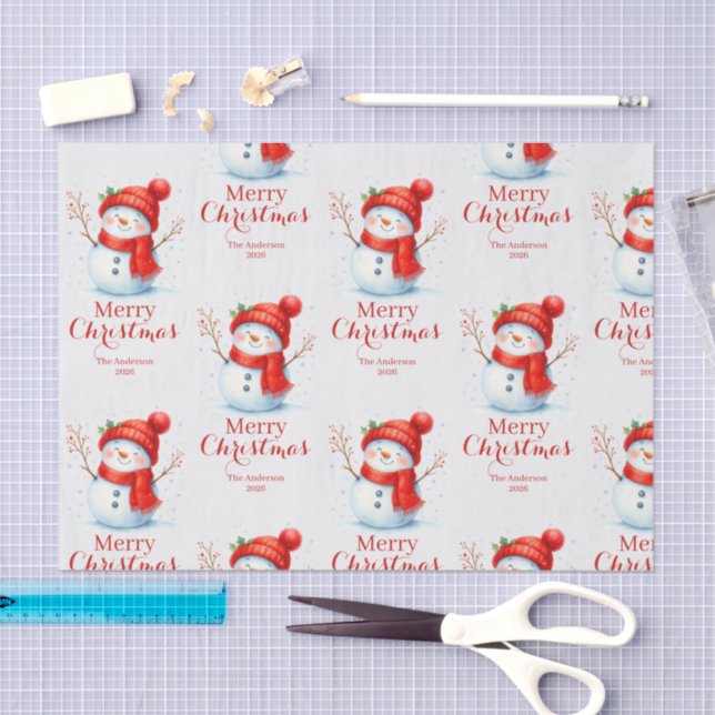 Papel De Seda Personalized Merry Christmas Snowman Custom Year  (Artesanía)
