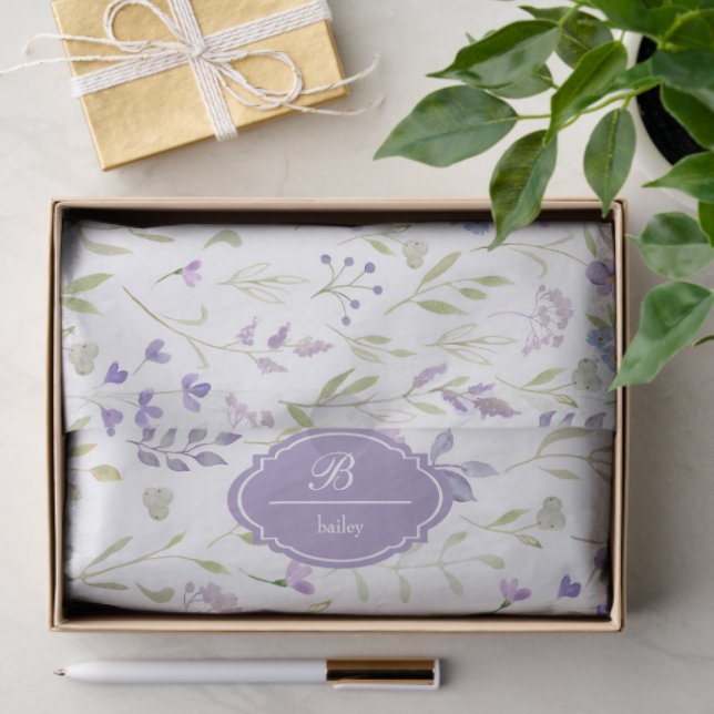 Papel De Seda Personalized Purple Floral Monogram (Regalo )