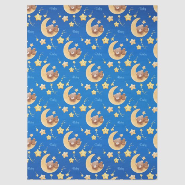 Papel De Seda Personalized Teddy Bear Moon Baby Shower (Anverso)