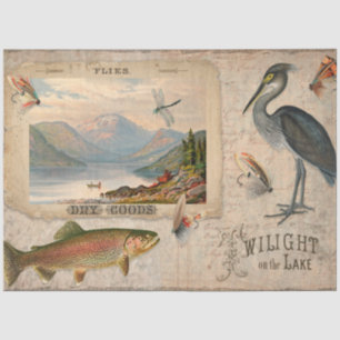 Papel De Seda Pesca de mosca Vintage Lake Trout Depurar arte 