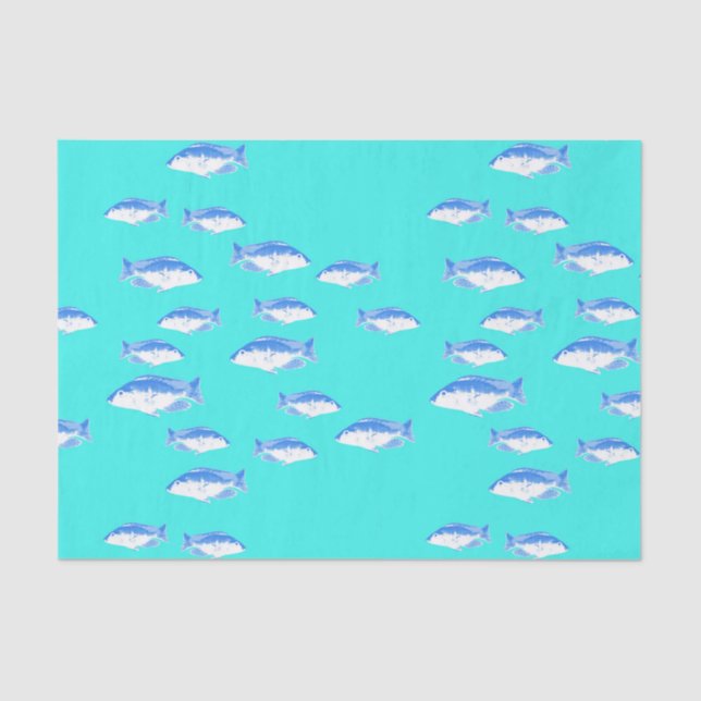 Papel De Seda Pescado azul en turquesa (Anverso)