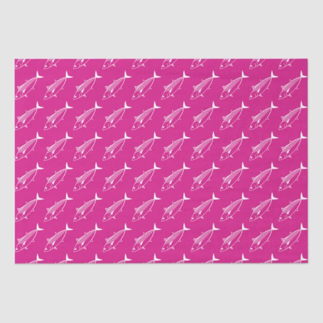 Papel De Seda Pescado bonito blanco en rosa caliente (Anverso)