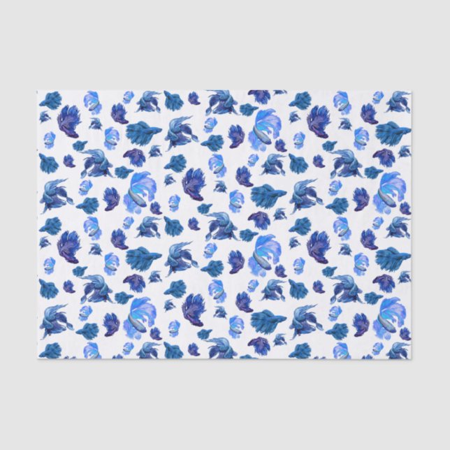 Papel De Seda Pescado combativo siamés azul y blanco (Anverso)
