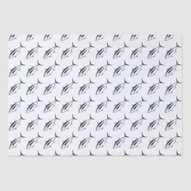 Papel De Seda Pescado de atún blanco y azul marino (Anverso)