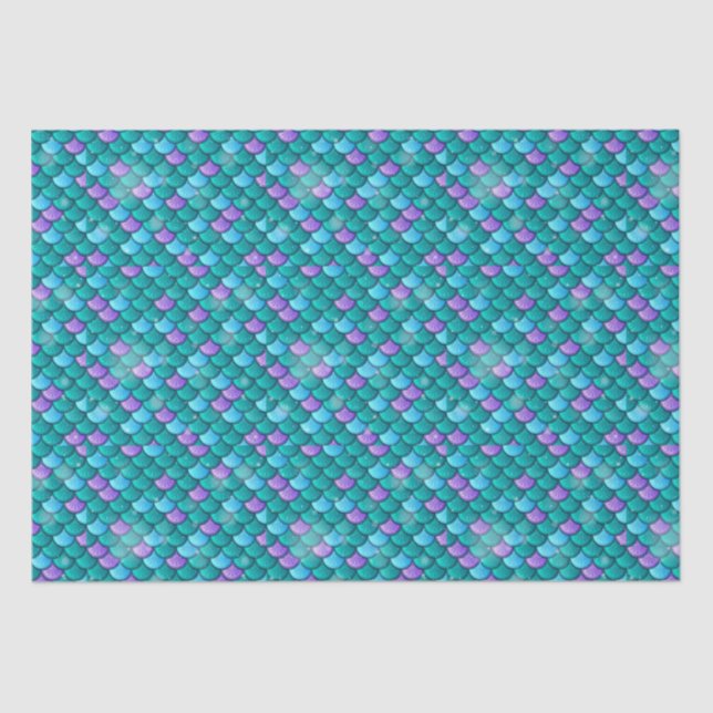 Papel De Seda Pescado de la Sirena Escala Patrón Verde y Púrpura (Anverso)