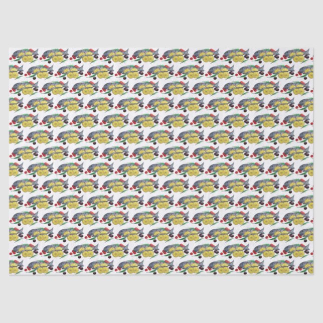 Papel De Seda Pescado fresco a la parrilla Mariscos Mediterráneo (Anverso)