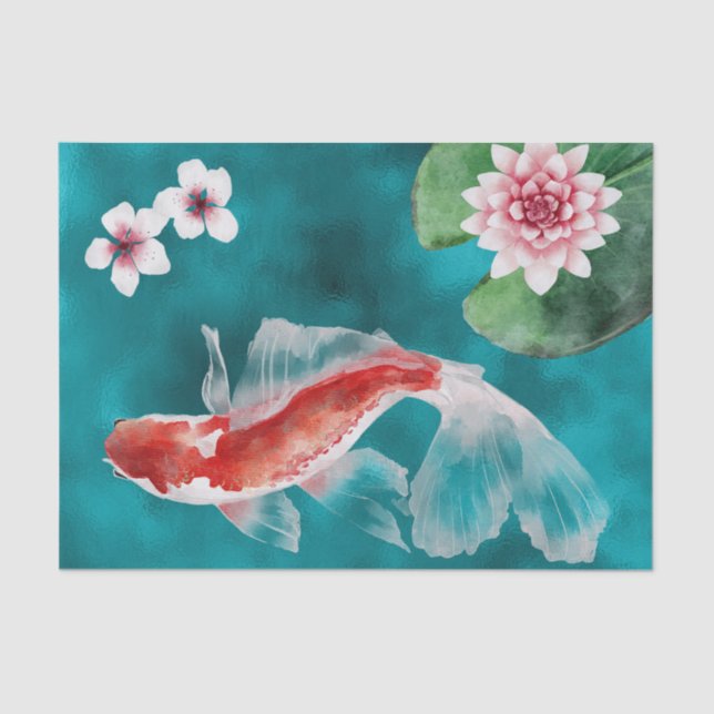 Papel De Seda Pescado japonés de Koi y cerezo en flor Japón (Anverso)