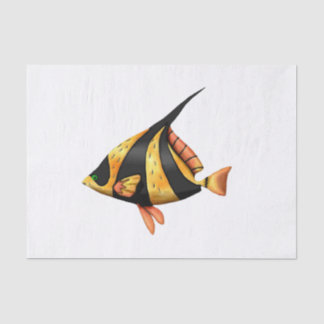 Papel De Seda Pescado negro y dorado de ángulo tropical