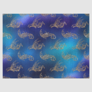 Papel De Seda Pescado Purpurinoso dorado en deshielo azul