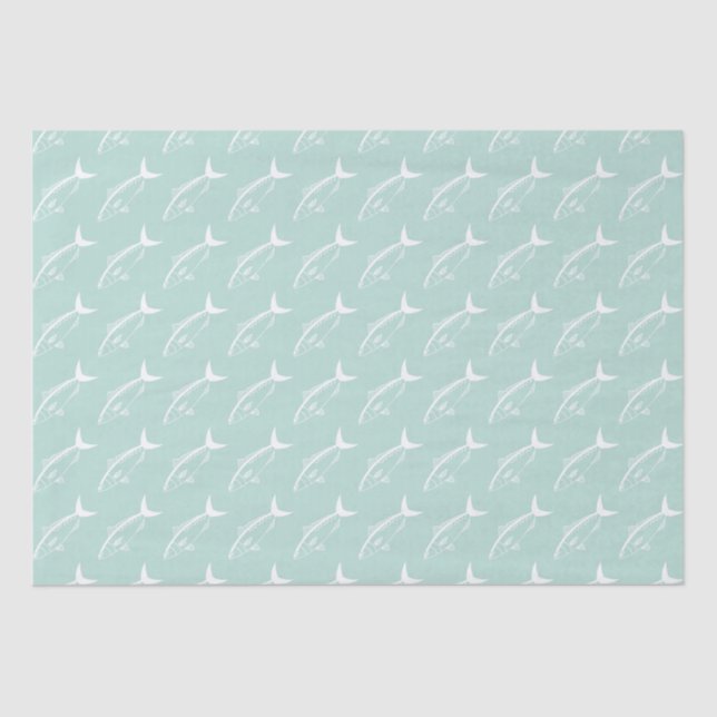 Papel De Seda Pescado salmón australiano en blanco en Aqua (Anverso)