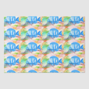 Papel De Seda Pescado tropical azul Agua Océano marino
