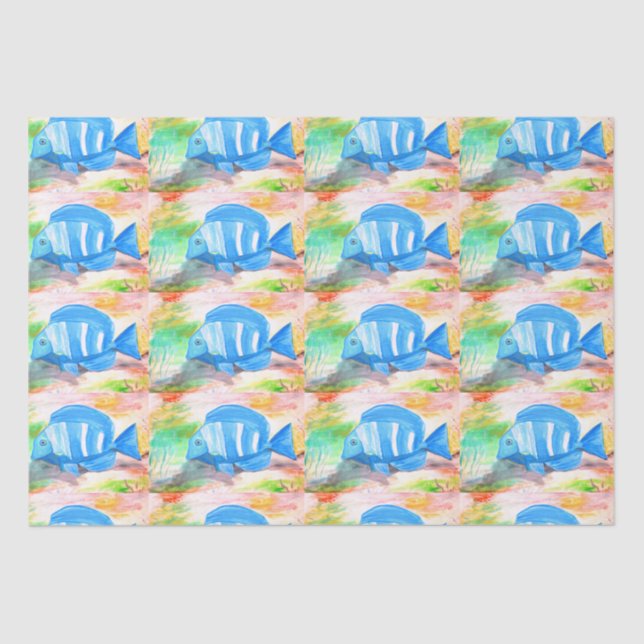 Papel De Seda Pescado tropical azul Agua Océano marino (Anverso)