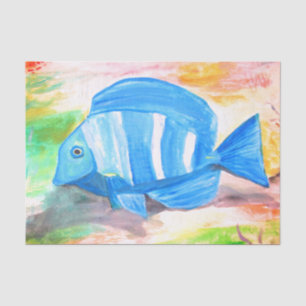Papel De Seda Pescado tropical azul Agua Océano marino